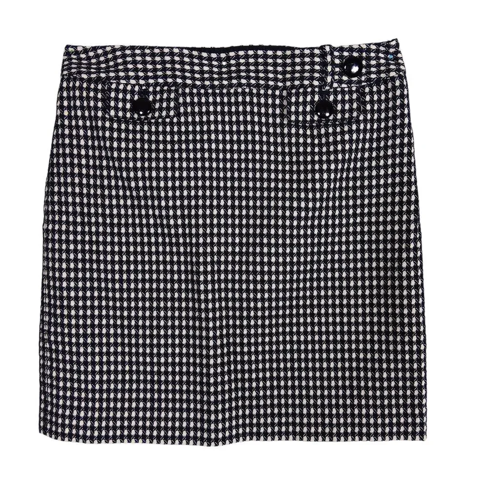 Ann Taylor Tweed Skirt Size 12 Black & White Fully Lined Side Zipper Cotton Wool
